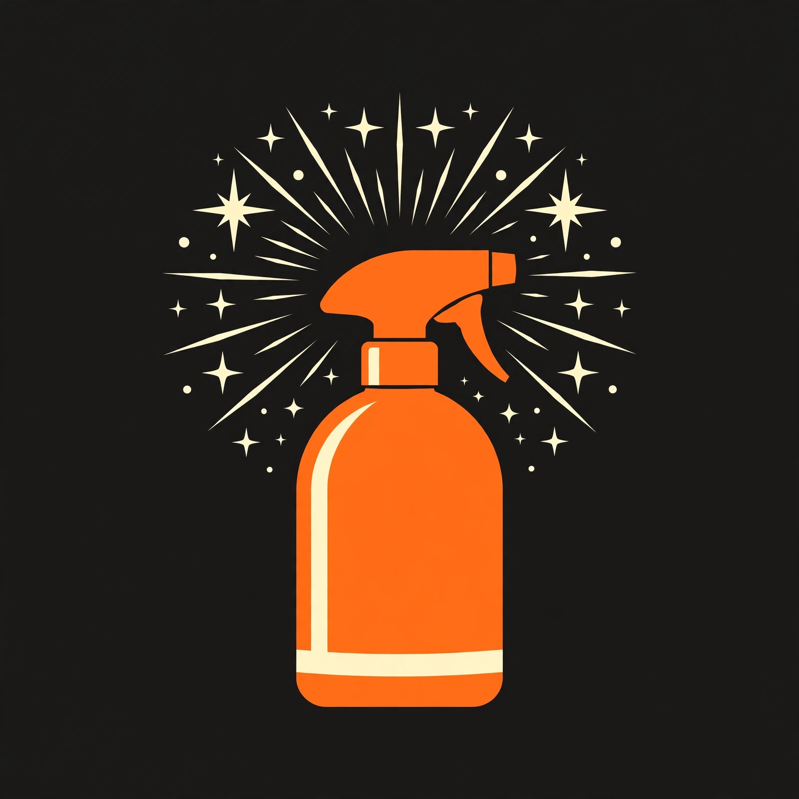 Bold cleaning logo mark — spray bottle and sparkle