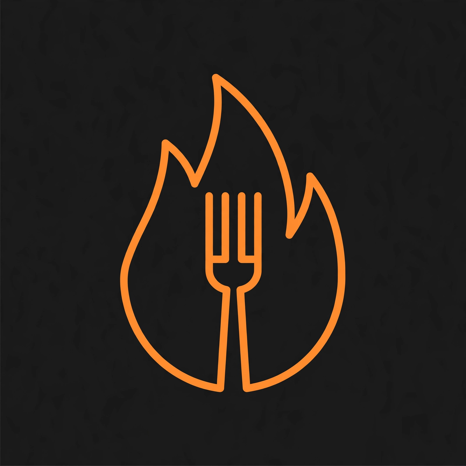 Minimal food logo mark — flame and fork line art