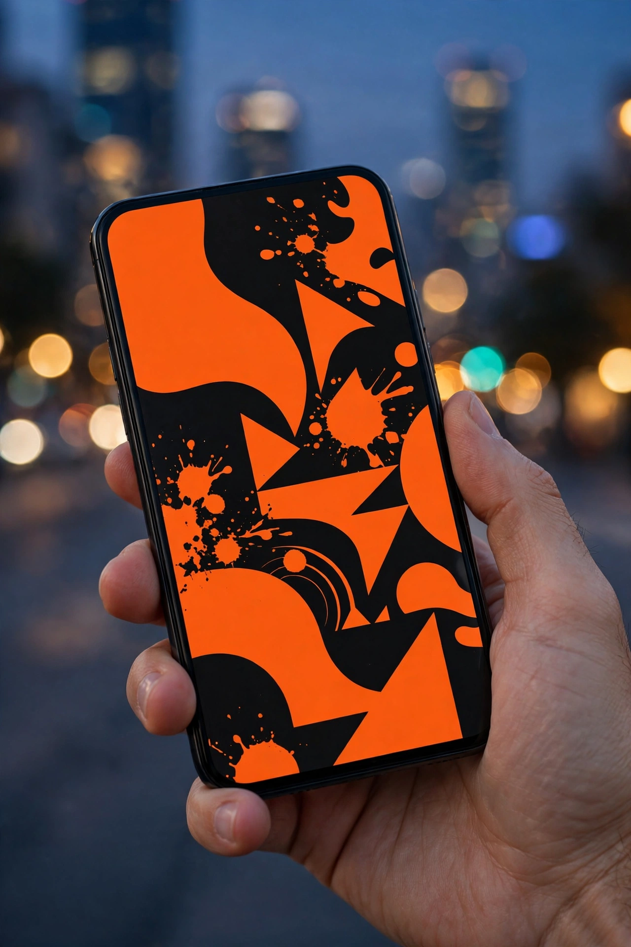 Sample ad creative on a phone held up at dusk